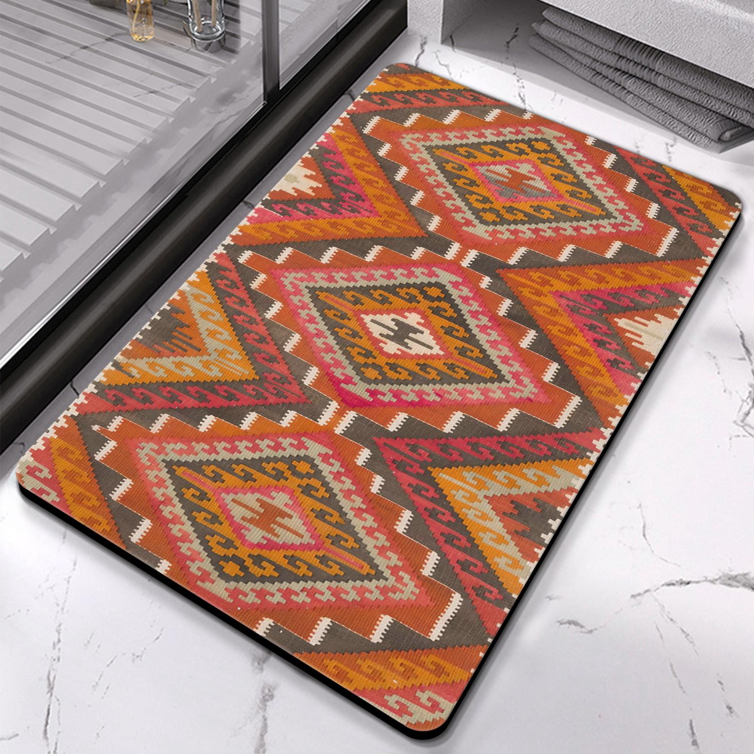 Exquisite Boho Bathroom Rugs: Non-Slip Aztec Bath Mat, Soft & Absorbent, Stunning Western Geometric Design - Ideal for Bathroom, Kitchen, Entryway, Farmhouse Decor, 20x32 Inch