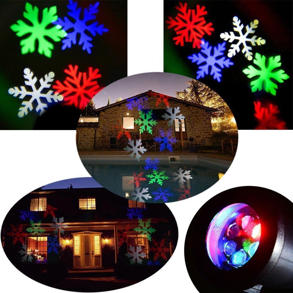 LED Christmas Projector Light Rotating Multicolor Snowflakes LED