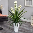thumbnail image 2 of Nearly Natural Plastic 4.5' Green Cymbidium Orchid Artificial Plant in White Planter, 2 of 3