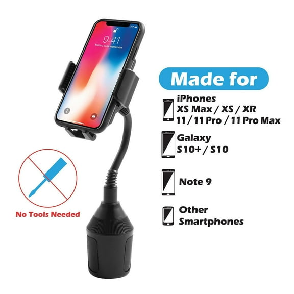Insten Adjustable Gooseneck Car Phone Mount Cup Holder Cradle Stand for Cellphone iPhone 11 12 Mini Pro Max XS XR SE 2020 Samsung Galaxy S10 Plus S10 /S10/Note 9/Google Pixel 3 XL - Black