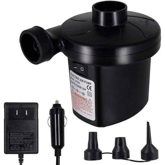 Bomba de aire eléctrica, bomba de aire portátil para inflar y desinflar con 3 boquillas, bomba de flotador de piscina eléctrica CA 110 V/CC 12 V para colchón de aire con adapta