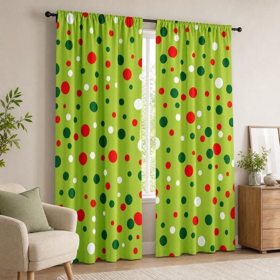 Christmas Polka Dot Curtains, Red Green and White Holiday Window Drapes, Festive Curtain Panels for Living Room, Bedroom, Kitchen, Dining Room, Apartment, Home and Xmas Seasonal Decor