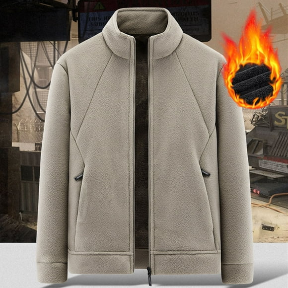 Handshe Veste en Molleton pour Hommes, Col Montant Décontracté et Élégant de Couleur Unie avec Poches Zippées, Molleton Thermique Épais pour Tenue Décontractée et Activités Extérieures