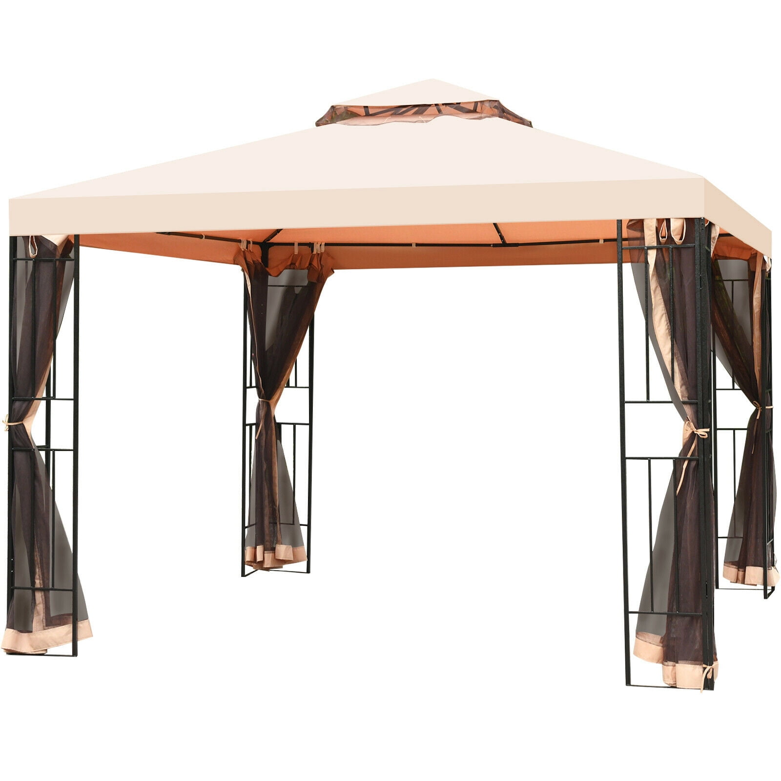 LAUSAINT HOME Patio Gazebo 10'x10',Heavy Duty Gazebos Shelter Party Tent with Double Roofs, Mosquito Nettings for Backyard, Garden, Lawn,(Khaki)