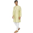 thumbnail image 3 of In-Sattva Men's Festive Rich Embellished Handcrafted Knee-Length Kurta Tunic; Sunny Pista Green; MD, 3 of 6