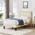 thumbnail image 2 of VECELO Twin/Full/Queen Bed Frame with Adjustable Height Upholstered Headboard, Strong Wood Slat Support, No Box Spring Needed, Beige, 2 of 7