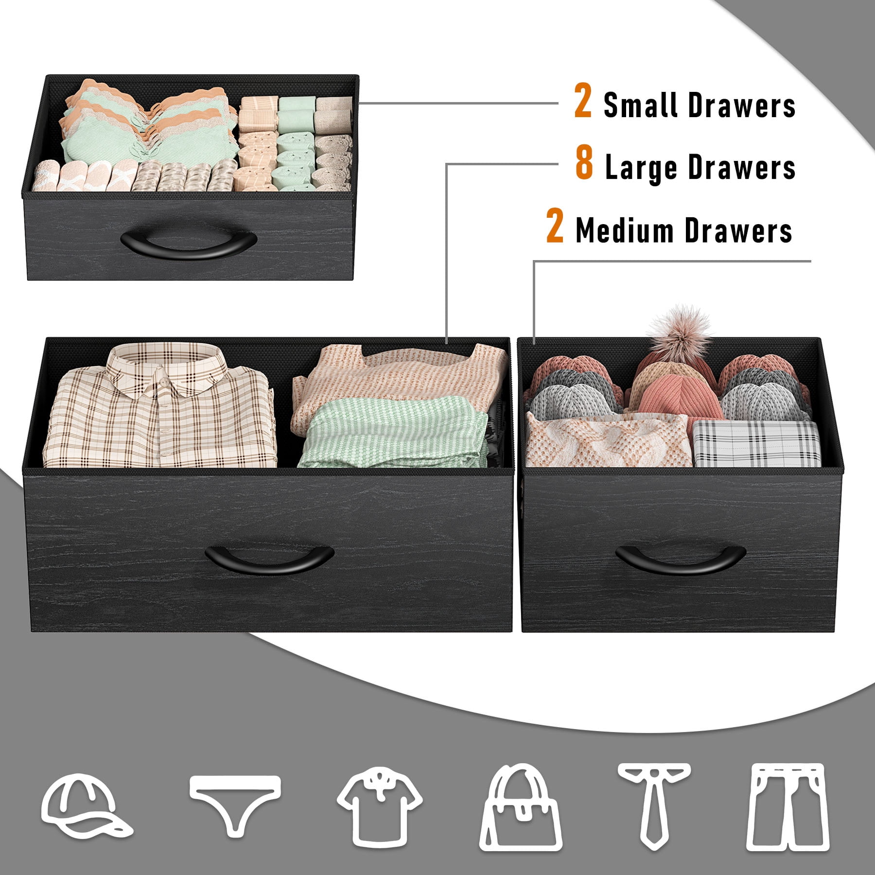 GIKPAL Dressers for Bedroom, 2 Pack Black Dresser with 12 Drawers Fabric Furniture Dresser Storage Units Organizer for Closet Living Room Hallway
