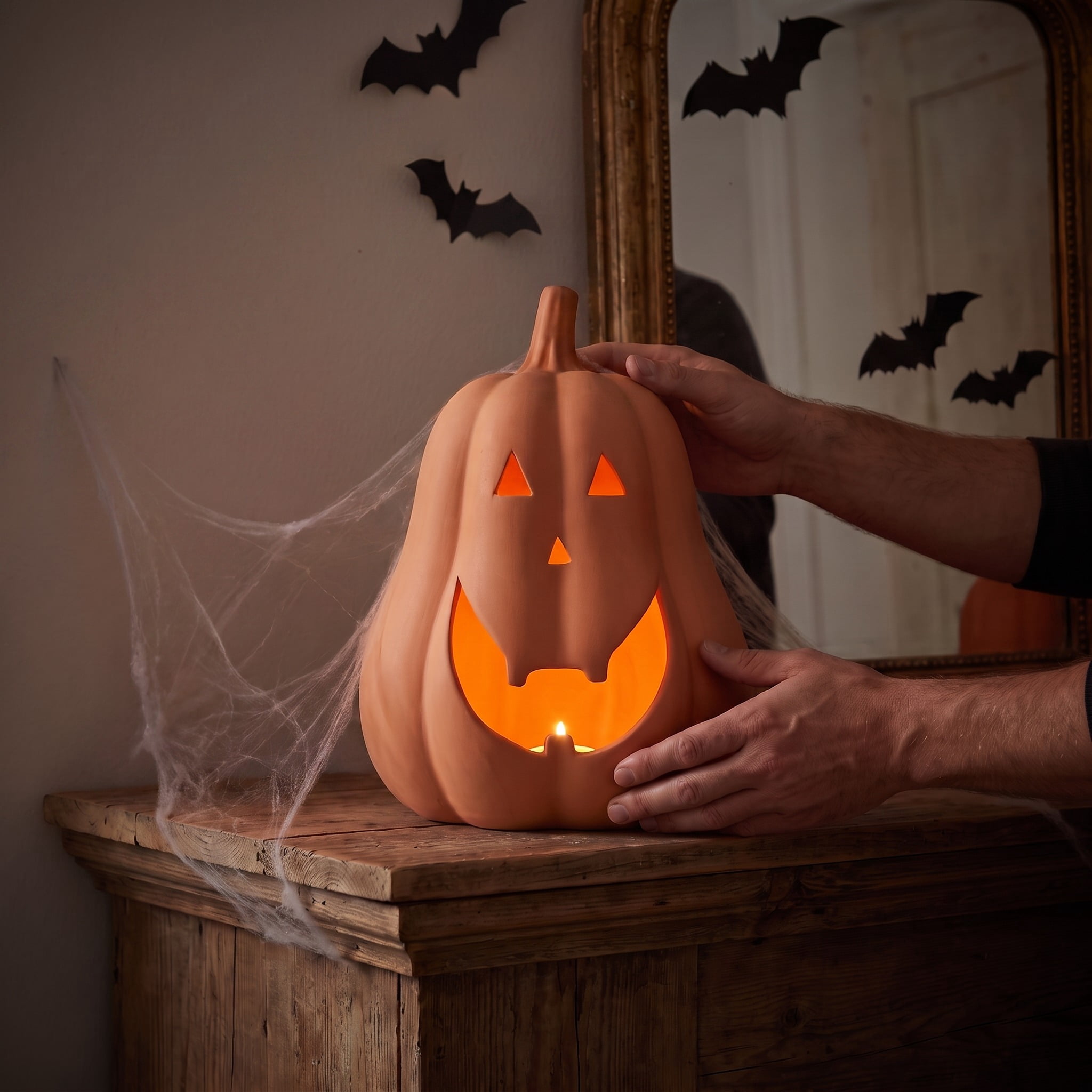 Jack-o'-Lantern Decoration, Terracotta, 13.5", Halloween by Way To Celebrate