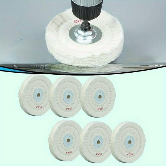 6 Pack Polishing Wheel for Bench Grinder Buffing Wheel 4 inch White Cotton (50 Ply) for Buffer Polisher Medium Polish Pad with 1/2 Inch Arbor Hole,Hand Tools Kits