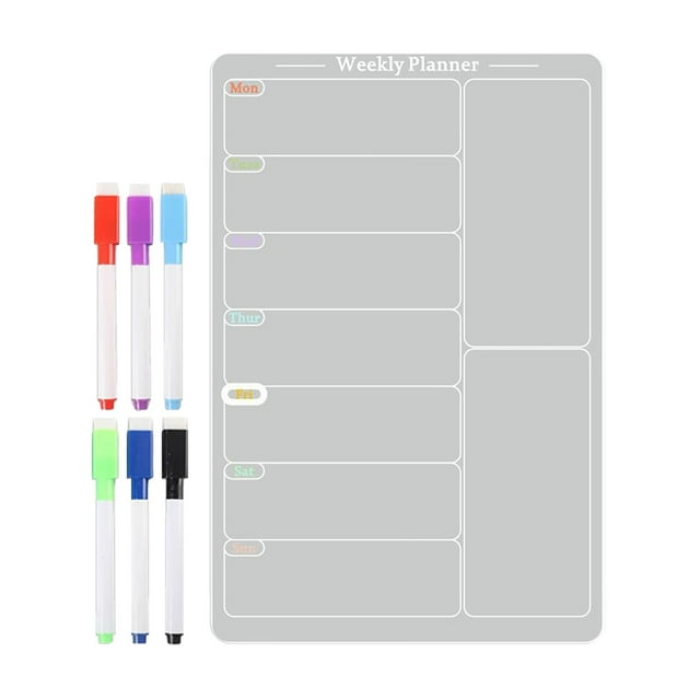 HUASHENG Tableau de Planification de Repas en Acrylique pour Cuisine et Frigo avec Repères, Calendrier Hebdomadaire Clair, Tableau de Planification, Noteboard, Tableau de Réfrigérateur pour Faire/épicerie/ Liste/tâches