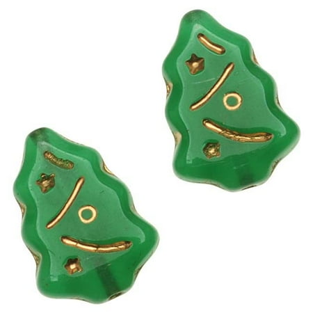 Blue Beads For Christmas Tree Czech Glass Beads Opaque Green And Gold Christmas Tree 16mm x 12mm (10) ()