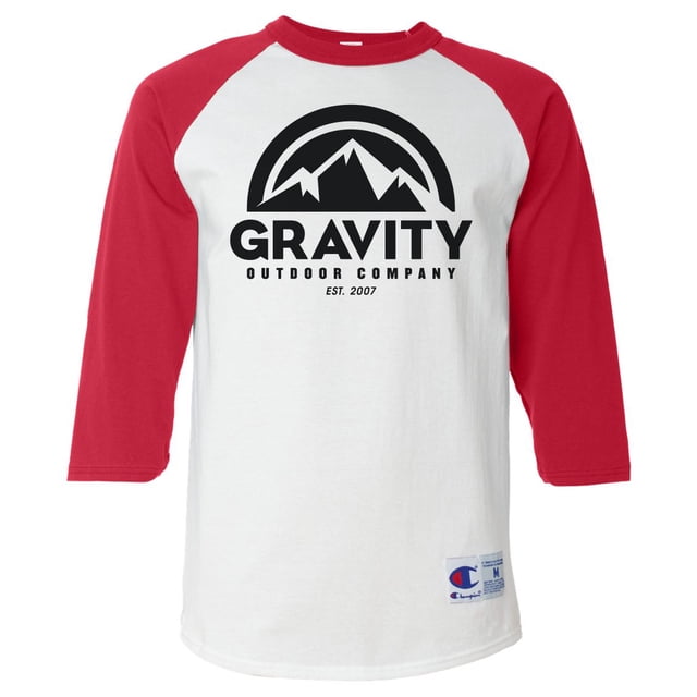 Camiseta Raglan de Gravity Outdoor Co. Mens - Black Logo - Scarlet / White - X-Large Gravity Outdoor Co. Camiseta de manga corta