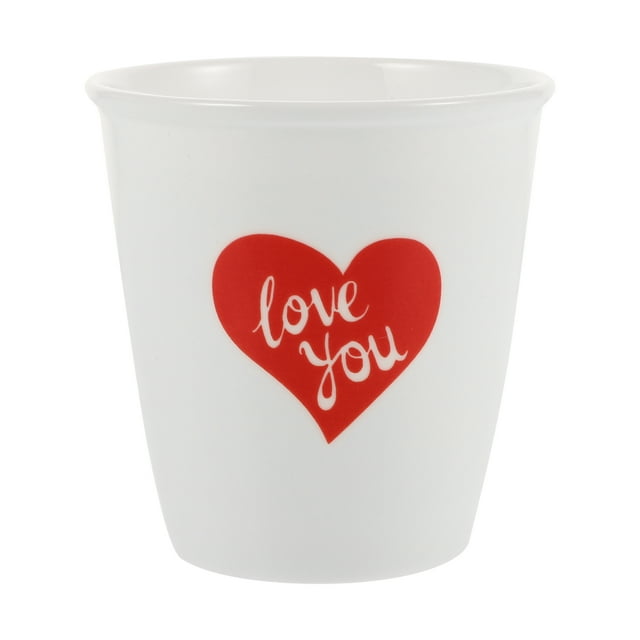 CIMAXIC Gobelet en Porcelaine Sans Poignée Réutilisable avec Motif Cœur Rouge pour Mariage Saint-Valentin Anniversaire 200ml, 3.15"X3.15"X3.15 Pouces