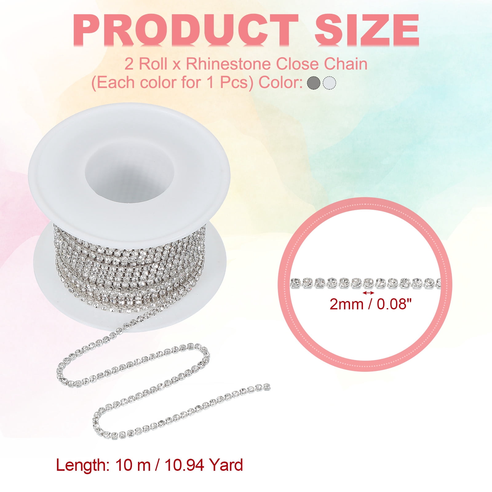 Uxcell Crystal Rhinestone Close Chain Trim, Crystal Claw Cup Chain Trim String for Sewing Craft White/Black
