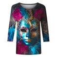 thumbnail image 4 of YOIAVAIOY Womens Lightweight Mardi Gras Shirts3/4 Sleeve Tee Shirt Crew Neck Holiday T Shirts Carnival Party Tops Multicolor XXL, 4 of 5
