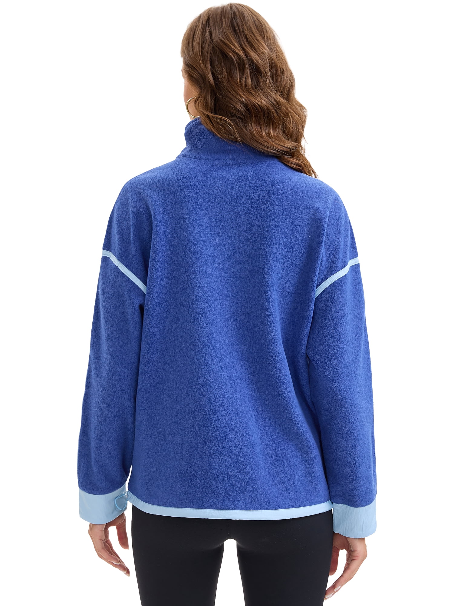 DARING DIVA Women's Half Zip Fleece Pullover Jacket with Pockets L Blue