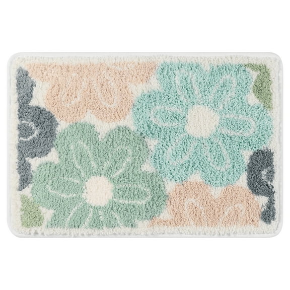 Unique Bargains Non Slip Bath Rugs Absorbent Fluffy Soft Microfiber Bathroom Floor Rug Flower 16" x 24"