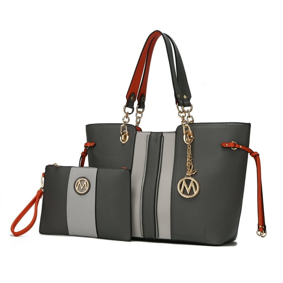 MKF Collection Holland Tote Bag, Fashionable Purse Shoulder Handbag & Wristlet set 2 pcs by Mia K - Charcoal Gray
