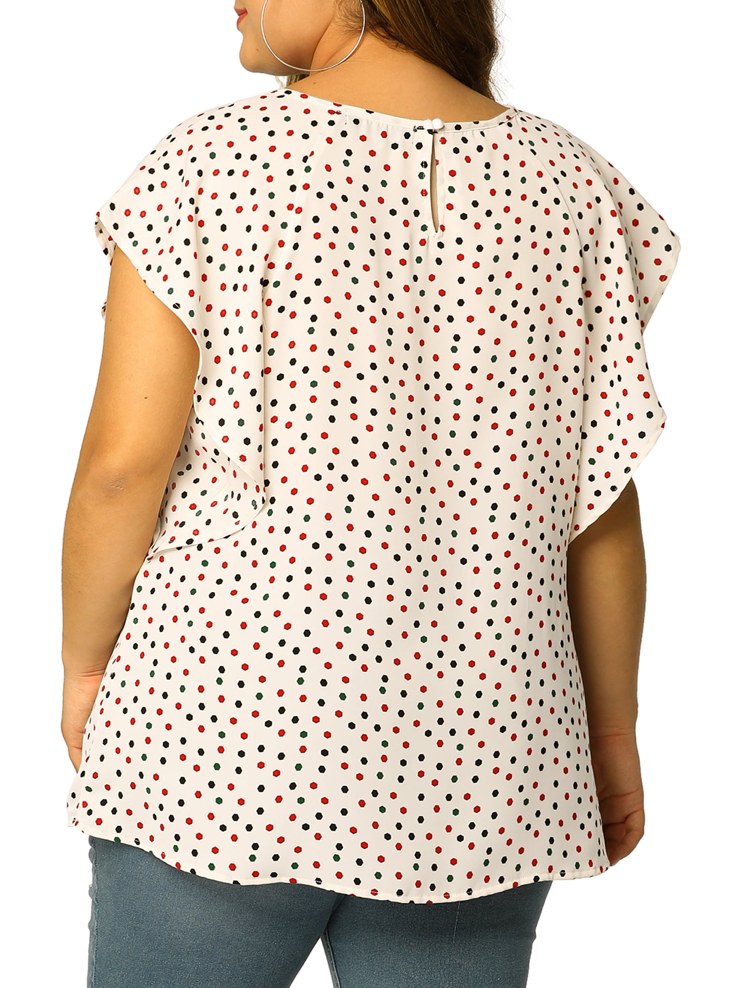 Fymall Women's Casual Ruffle Polka Dot Chiffon Shirts Blouse Tops