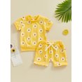 thumbnail image 3 of Musuos Baby Girls 2 Piece Outfit 6 12 18 24M 3T Daisy Print Short Sleeve T-Shirt and Elastic Shorts Set Cute Summer Clothes, 3 of 10