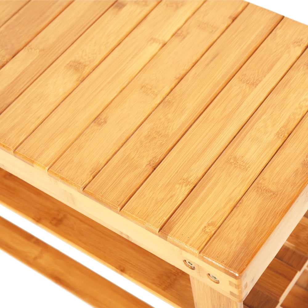 Private Jungle 36" Bamboo Stool Shoe Rack, Shoe Bench for Kids, Shoe Rack Bench with Boots Compartment, Wood Color