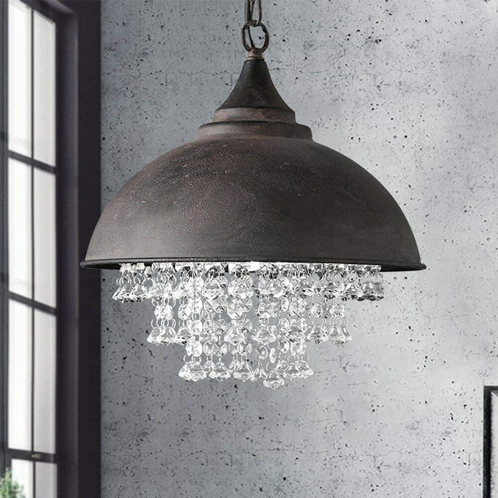 ANQIDI Retro Industrial Crystal Chandelier Iron Rustic Pendant Lamp Loft Hanging Light