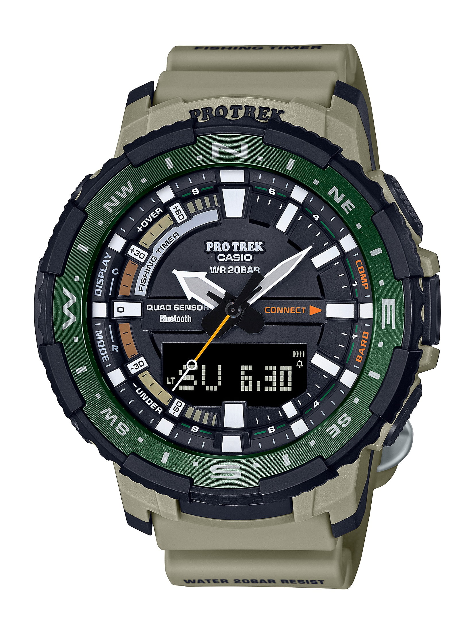 dok øjenbryn selv Casio Pro Trek PRTB70 Fishing Timer Watch with Quad Sensor and Smart Phone  Link, Brown/Green - Walmart.com