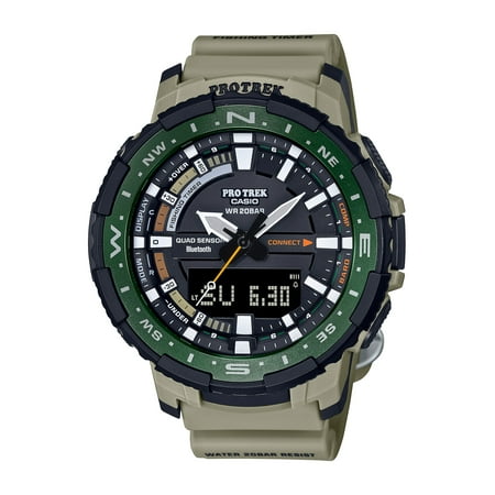 Casio Pro Trek PRTB70 Fishing Timer Watch with Quad Sensor and Smart Phone Link, Brown/Green