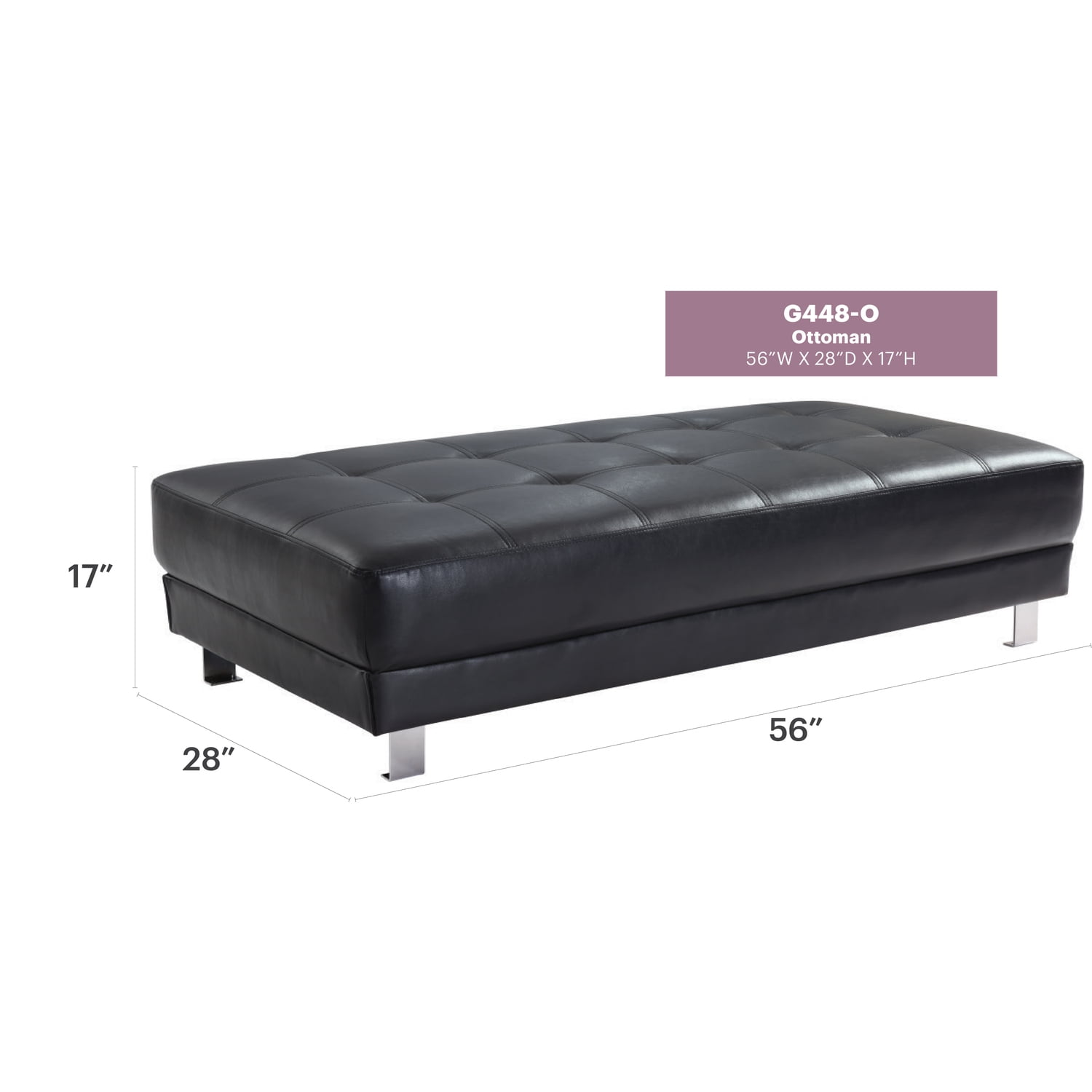 Glory Furniture Riveredge Faux Leather Milan Ottoman in Black