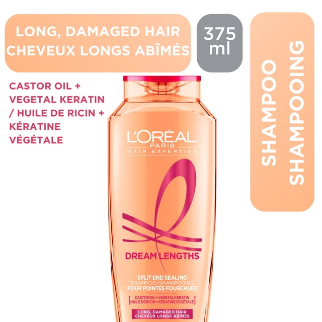 L'Oréal Paris Hair Expertise Dream Lengths Split End Sealing Shampoo, With Castor Oil and Vegetal Keratin for Long, Damaged Hair, 828ml