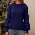thumbnail image 4 of UJNDER Crewneck Long Sleeve Puff Sleeve Sweater for Women Casual Loose Knitted Pullover Navy S, 4 of 9