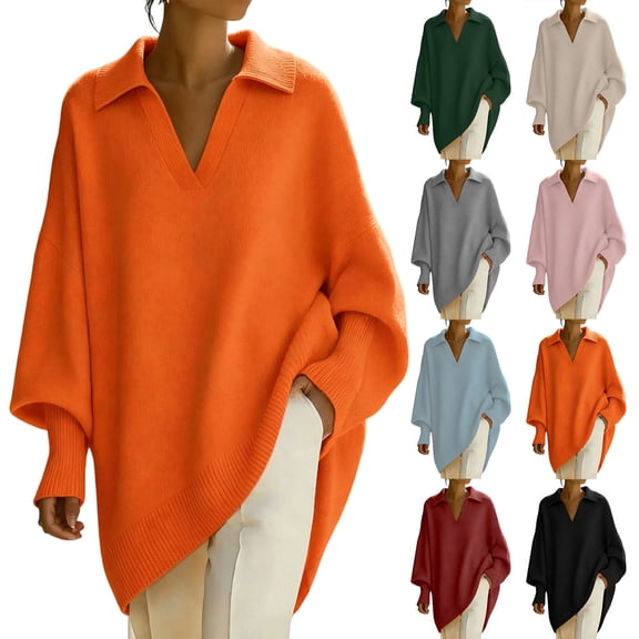LWFFDAW Long Oversized Sweaters for Women Baw Long Sleeve Collar Knit Sweaters Fall Loose Soft Casual Pullover Sweater
