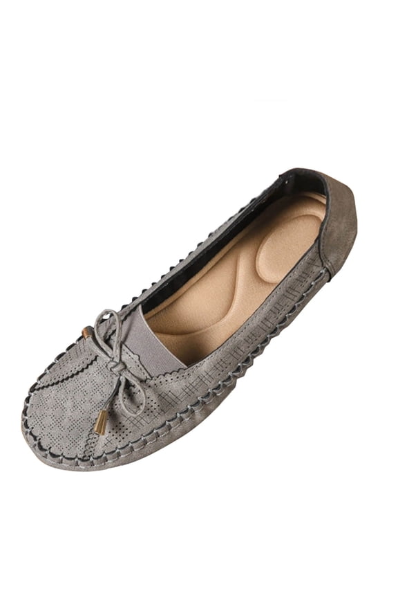 Women Fashionable Casual Solid Color Versatile Low Heel Round Toe Solid Color Elastic Flat Bottom Loafers Gray 9