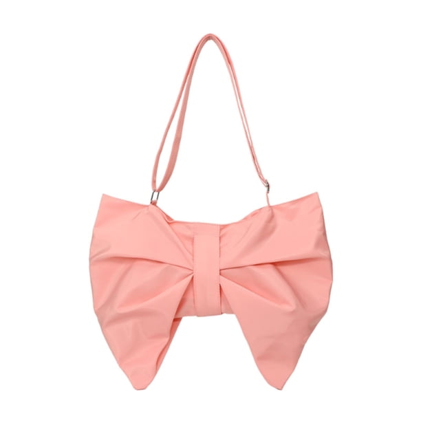 Bolso de hombro con lazo arrugado para mujer, bolso ligero tipo tote para la calle, regalo para uso diario. Rosa