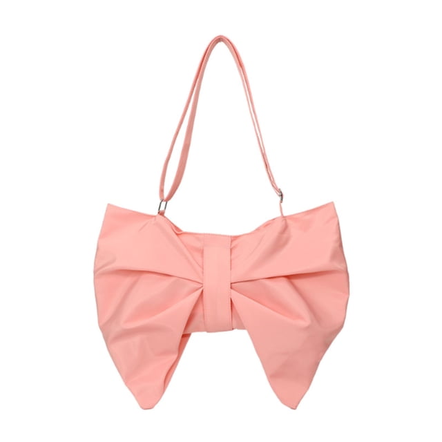 Bolso de hombro con lazo arrugado para mujer, bolso ligero tipo tote para la calle, regalo para uso diario. Rosa