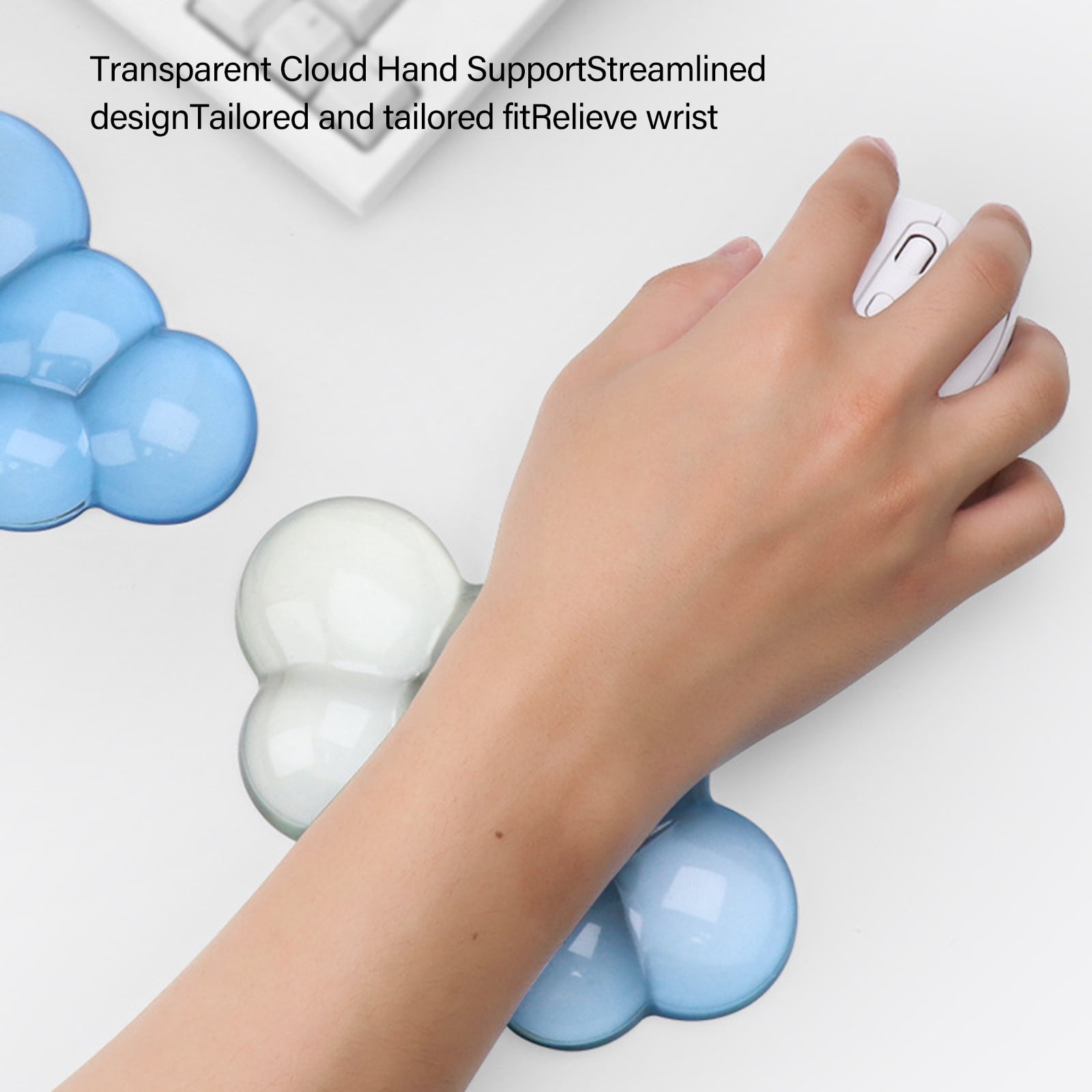 Cloud Pattern Ergonomic Wrist Support Set For Computer Soft Silicone Pad And Keyboard Rest With Airflows Texture