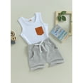 thumbnail image 3 of Wassery Toddler Baby Boys Summer Clothes Set , Sleeveless Round Neck Chest Pocket Vest Tops + Drawstring Short Pants Outfit 0-3T, 3 of 8