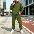 thumbnail image 5 of Delconic Mens 2 Piece Hoodie and Jogger Set Pullover Hooded Sweatshirt with Kangaroo Pocket Drawstring Pants Casual Tracksuit Army Green L, 5 of 9
