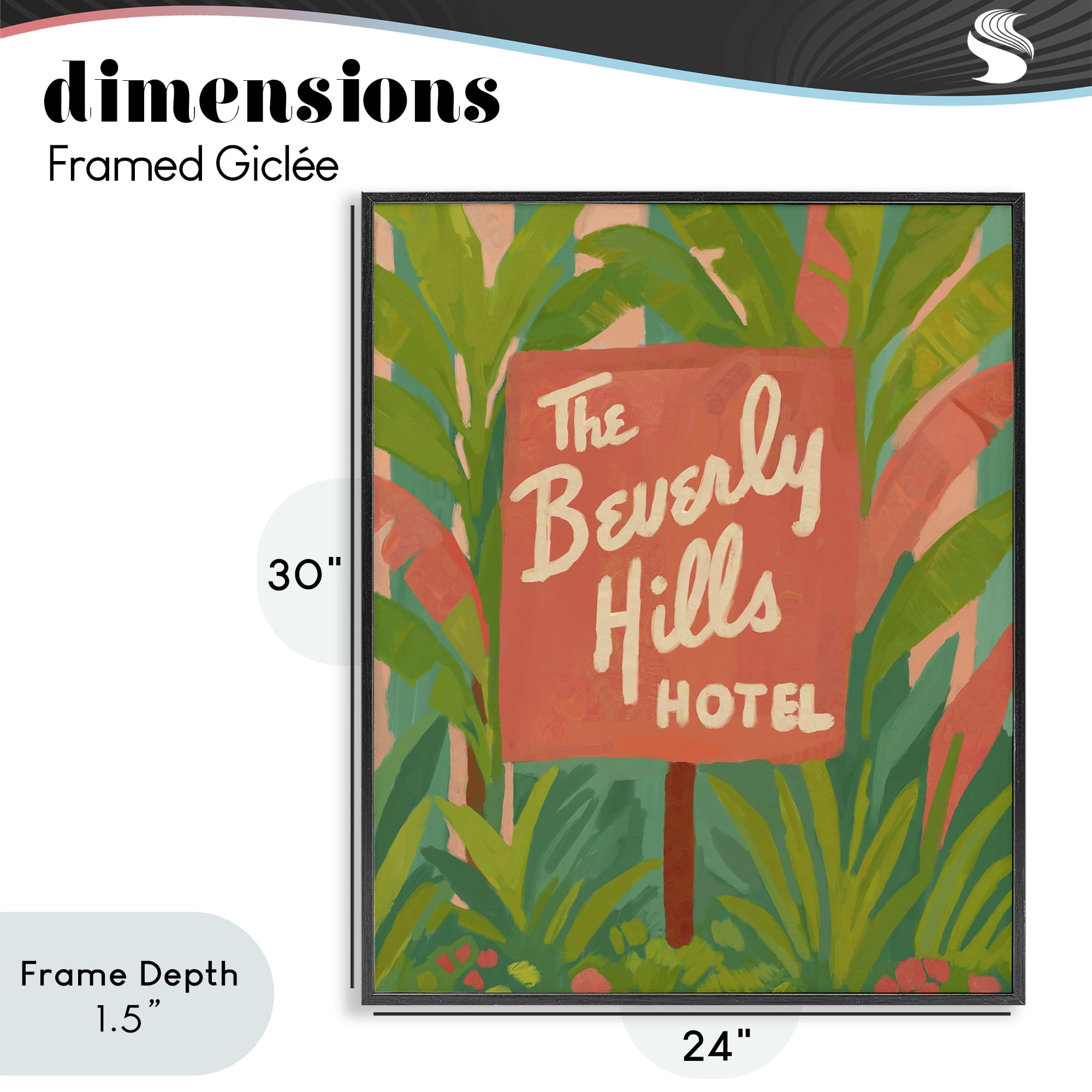 Stupell Industries Tropical Beverly Hills Hotel Black Framed Giclee Art, design by Amelia Noyes