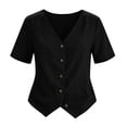 thumbnail image 5 of DLIDG Cotton Linen Tops fort Women Button Down V Neck Short Sleeve Waistcoat Shirts Dressy Casual Tunic Shirts Trendy Gauze Vest Blouse Lightweight Blouse Business Vacation Casual Outfits Black L, 5 of 5