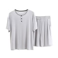 thumbnail image 3 of Bcfgryg Men's Round Neck Short Sleeve Top Shorts Casual Style Homewear Pajama Set Mens Sleep Shorts, 3 of 4