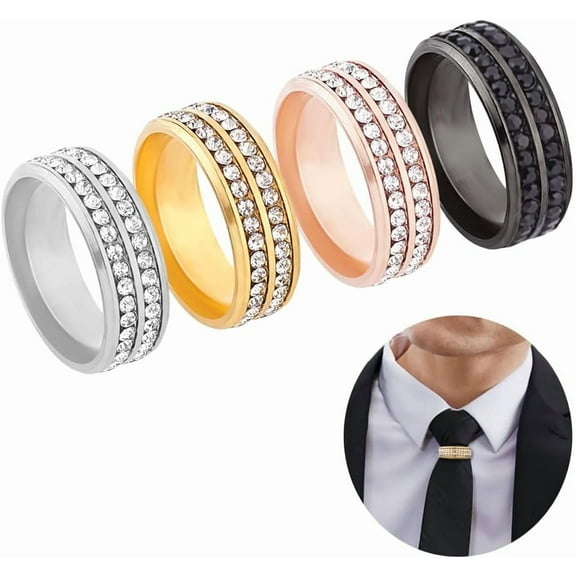4Pcs Mens Tie Ring 4 Colors Tie Holder Necktie Ring Rhinestone Tie Ring Solid Tie Tacks Accessories for Wedding Jewelry Gift Colorful