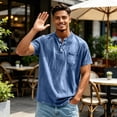 thumbnail image 4 of Sewkxo Henley Shirts for Men Acid Washed Oversized T Shirts Short Sleeve Summer Tops Stylish Vintage Plain Tees,Blue 4XL, 4 of 5