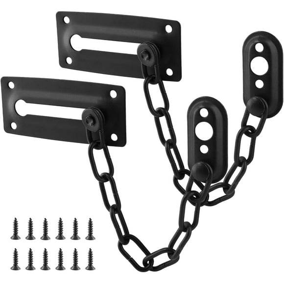 shiyou-2Pack Door Chain Locks, Black Door Guard Chain Latch Child Proof Latch Lock with Screws for Inside Door