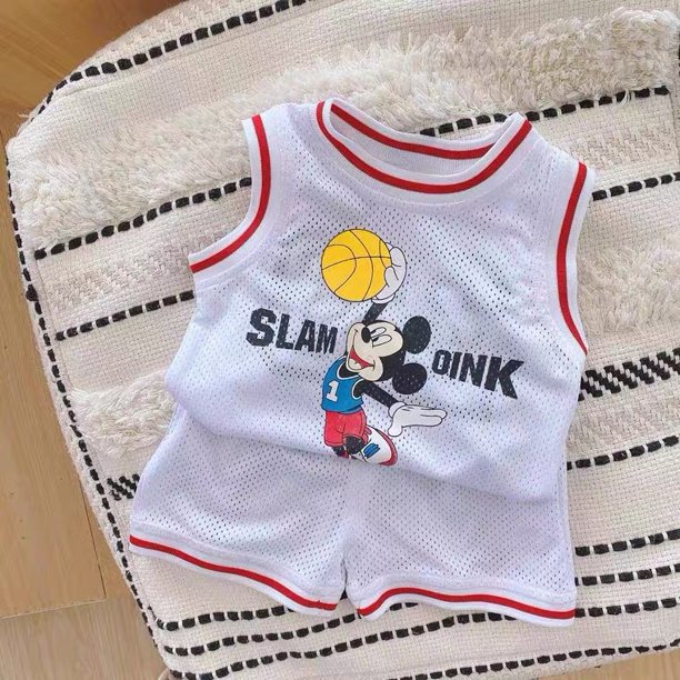 Chándales informales de dibujos animados para niños de 1, 2, 3 y 4 años, chaleco fino de cuello redondo y pantalones cortos, ropa de baloncesto de marca a la moda, 2 piezas