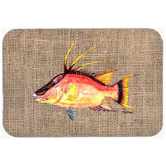 Carolines Treasures 8753LCB Hog Snapper On Faux Burlap Glass Cutting Board- Large