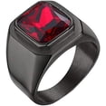 thumbnail image 1 of Men's Stainless Steel Gold/Silver/Black Plated Ring with Square Gemstone Multicolor Stone, 1 of 14