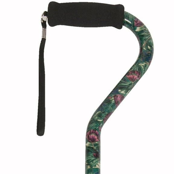 PCP Adjustable Cane, Designer Print, Offset Handle, Wrist Strap, Canterbury Pattern,