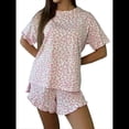 thumbnail image 2 of Pijama de Leopardo de 2 Piezas para Mujer, Camiseta de Corta y Pantalones Cortos, Ropa de Dormir Suave Rosa L, 2 of 10