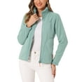 thumbnail image 1 of Chaqueta de forro polar con cremallera completa INSPIRE CHIC para mujer, abrigo de invierno de manga larga y cuello alto, color verde M, 1 of 1